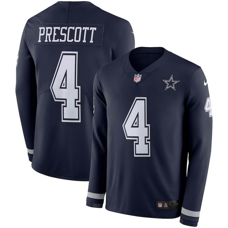 Men Dallas Cowboys #4 Prescott blue Limited NFL Nike Therma Long Sleeve Jersey->women nfl jersey->Women Jersey